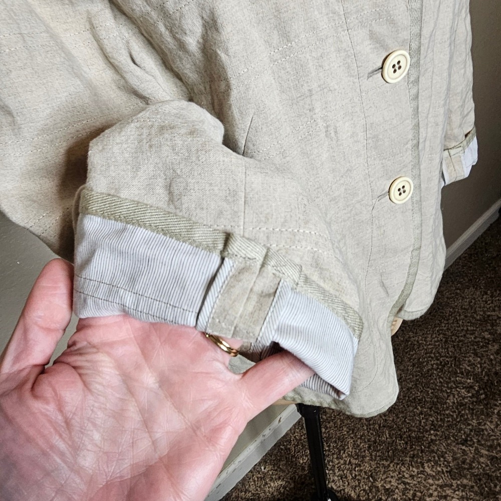 Rene Lezard Tan 100% Linen Quilted Blazer‎ Jacket Made in Germany Size 44 - Picture 4 of 13